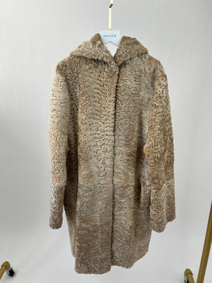 Dennis Basso Beige Persian Lamb Reversible Hooded Pea Coat FR 38 (UK 10)