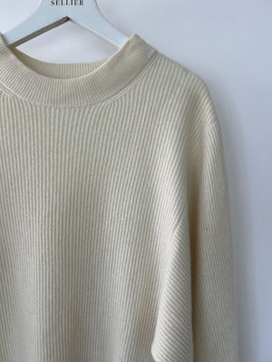 The Row Cream Crewneck Longline Cashmere Knit Jumper Size S (UK 8)