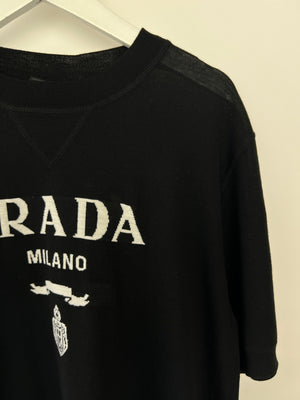 Prada Black Menswear Wool Top with Logo Detail IT 46 (UK 36)