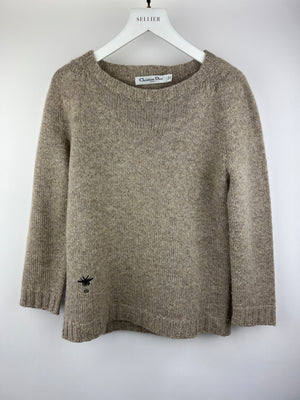 Christian Dior Beige Long Sleeve Cashmere Jumper with Bee Logo Detail Size FR 38 (UK 10)