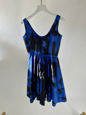 Alexander McQueen Blue and Black Graffiti Printed Sleeveless Mini Dress Size IT 36 (UK 4)