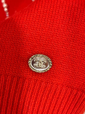 *HOT* Chanel Red Cashmere Jumper with Pearl Crystal Embellished Logo Size FR 40 (UK 12)