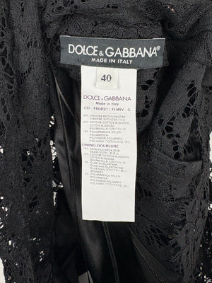 Dolce 
Gabbana Black Lace Short Sleeve Dress with Red Crystal Button Details Size IT 40 (UK 8)