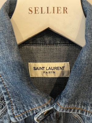 Saint Laurent Blue Denim Button-Up Shirt with Embroideries Size S (UK 8)