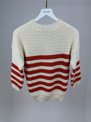 Gucci Cream Crewneck Knit Jumper with Orange Stripes XXS (UK 4)