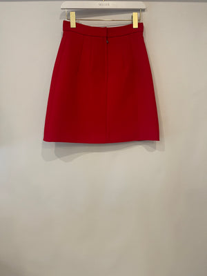 Dolce 
Gabbana Red Wool Mini Skirt with Black and Gold Logo Buttons Size IT 38 (UK 6)