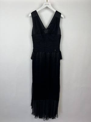 Chanel Black 06A V-Neck Silk and Chiffon Maxi Dres with Ruching Size FR 38 (UK 10)