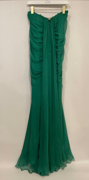 Alexander Mcqueen Green Silk Bandeau Pleated Maxi Dress Size IT 42 (UK 10)