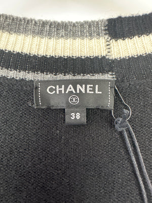 Chanel 2020 Black V-Neck Short Sleeve Wrap Cardigan with Logo Detail Size FR 38 (UK 10)