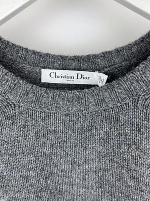 Christian Dior Grey Cashmere Long Sleeve Jumper with Logo Detail Size FR 36 (UK 8)