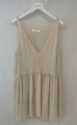 Chloe Beige Silk Lace Mini Sleeveless Dress with Button Detail Size FR 38 (UK 10)