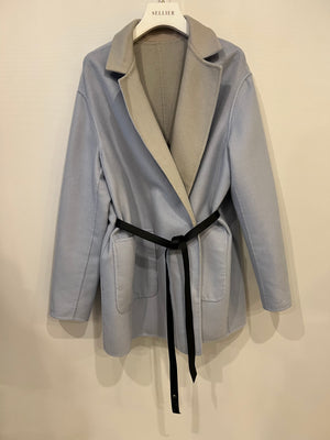 Loro Piana Grey/Blue Reversible Baby Cashmere Jimi Jacket with Leather Belt Size L (UK 12) RRP £5,055