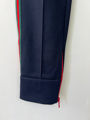 Gucci Red 
Navy Blue Tracksuit with Side Stripe Trim and Cherry Embroidered Logo Detail Size XS (UK 6)