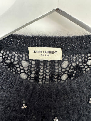 Saint Laurent Black See-Through Jumper with Silver Crystals Details Size FR 36 (UK 8)