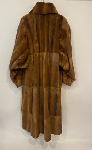 Fendi Brown Reversible Fur Maxi Coat with Belt and Logo Detail Size UK 10/14