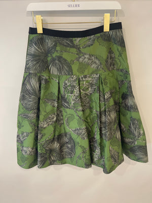 Oscar De La Renta Green and Grey Floral Printed Mini Skirt Size US 8 (UK 12)