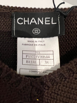 Chanel 99/A Brown V Neck Knitted Jumper with Gold Stitch Detail FR 38 (UK 10)