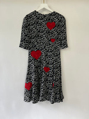 Dolce 
Gabbana Black Rose Print Dress with Love Heart Embroidery Size IT 40 (UK 8)