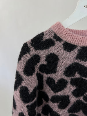 Saint Laurent Pink Mohair Jumper with Black Hearts Detail Size M (UK 10)