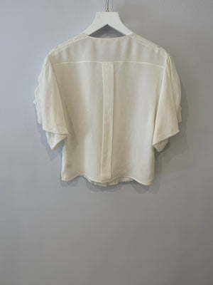 Chloé White Silk Cardigan Top with Embroideries and Silver Buttons Size FR 36 (UK 8)