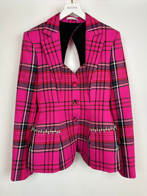 Area Hot Pink 
Black Checked Blazer with Cut-Out Detail 
Crystals Embellishments Size US 6 (UK 10)