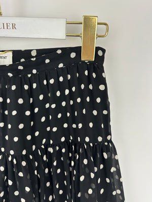 Saint Laurent Black 
White Polkadot Silk Mini Skirt Size FR 36 (UK 8)