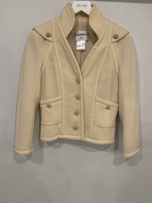 Chanel Cream Wool Jacket with Textured CC Button Details Size FR 38 (UK 10)