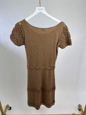 Philosophy Brown Short-Sleeve Knitted Mini Dress with Belt Size UK 8