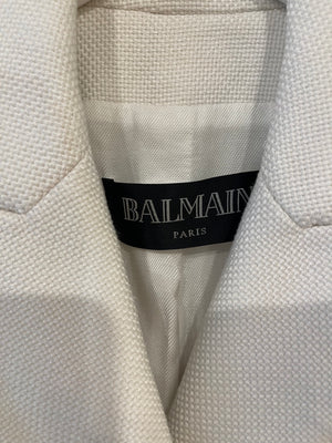 Balmain White Tweed Blazer Jacket with Gold Button Details Size FR 34 (UK 6)