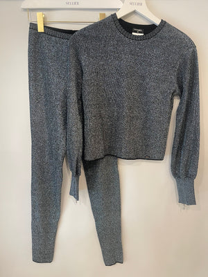 Chanel Silver Metallic Long-Sleeve Top and Leggings Set Size FR 34/36 (UK 6/8)