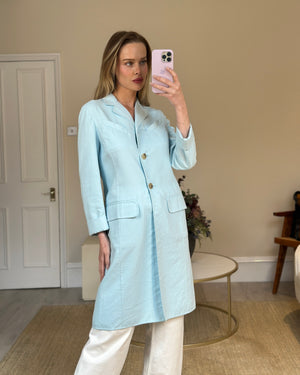 Lanvin Powder Blue Cotton Long-Line Coat with Button Detail Size FR 38 (UK 10)