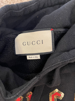 Gucci Black Sequin Embellished Hooded Sweater with Guccy Logo Size S (UK 8)