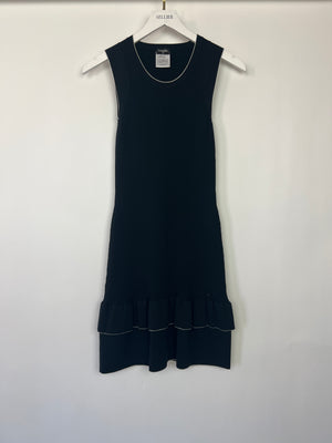 Chanel 08P Black, White Trim Knitted Dress with Ruffle Hem Detail Size FR 36 (UK 8)