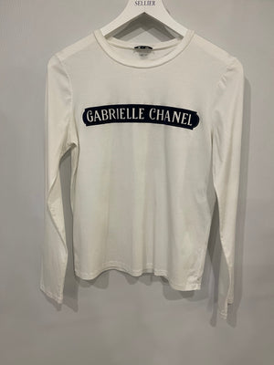 Chanel White Short Sleeve Top with Gabrielle Chanel Logo Size FR 38 (UK 10)