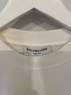 Balenciaga White Over-Sized T-Shirt with Blue Print Size S (UK 8)