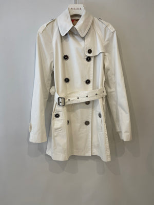 Burberry White Classic Trench Coat with Belt and Button Details Size UK 8