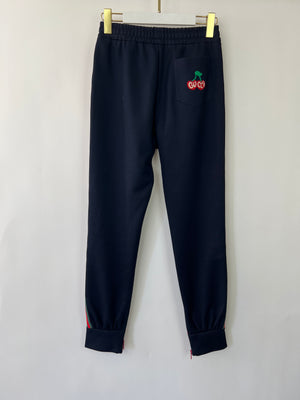 Gucci Red 
Navy Blue Tracksuit with Side Stripe Trim and Cherry Embroidered Logo Detail Size XS (UK 6)