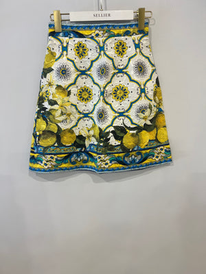 Dolce 
Gabbana Multicolour Lemon Printed Jacquard Skirt and Jacket Set Size IT 38 (UK 6)