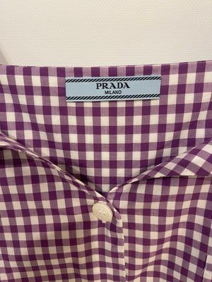 Prada Purple and White Vichy Printed Shirt with Tie Details Size IT 40 (UK 8)