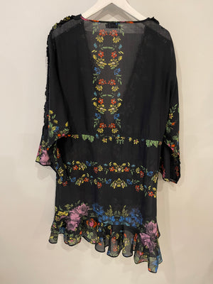 Charo Ruiz Black Blouse and Skirt Set with Colourful Floral Detail Size XS (UK 6)