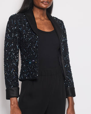 *HOT* Chanel Black and Blue Sequin Embellished Jacket with Satin Collar Detail Size FR 34 (UK 6)