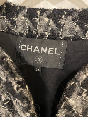 Chanel Black, Grey and White Wool Tweed Zip Jacket Size FR 42 (UK 14)