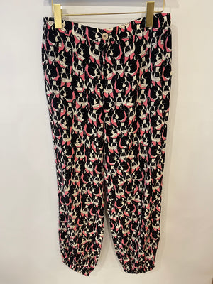 Gucci Pink and Black Silk Bulldog Printed Trousers Size IT 42 (UK 10)