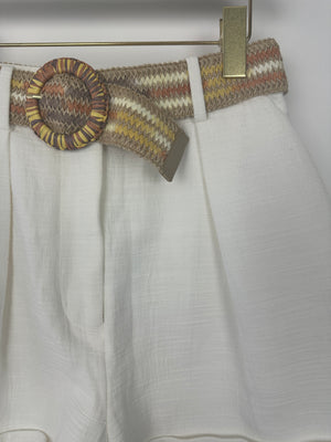 Zimmermann White Linen Shorts With Braided Beige Belt Size 0 (UK 8)