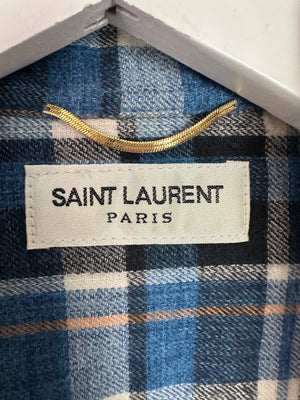 Saint Laurent Blue Plaid Long Sleeve Shirt Size S (UK 8)