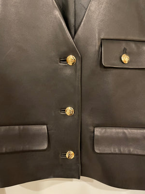 Anine Bing Black Leather Jacket with Gold Button Details Size S (UK 8) RRP £830