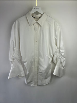 Alexander Wang White Button Down Shirt with Ruched Sleeve Detail Size US 6 (UK 10)