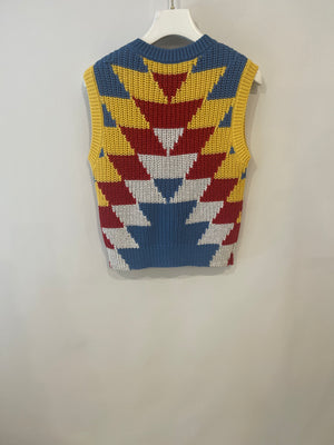 Valentino Multicolour Sleeveless Knitted Aztec Top with Metallic Details Size S (UK 8)