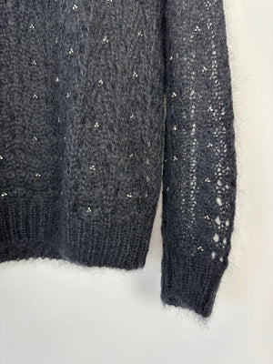 Saint Laurent Black See-Through Jumper with Silver Crystals Details Size FR 36 (UK 8)