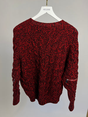 Alexander McQueen Red and Black Wool Knit Jumper with Zip Sleeve Detail Size L (UK 14)